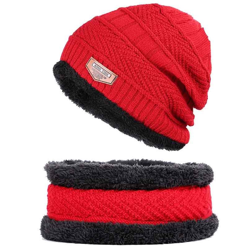 Vinter tyk varm strikket hat beanie hat fleece foret hals varmere tørklæde sæt til snowboard skiløb skøjteløb unisex: R
