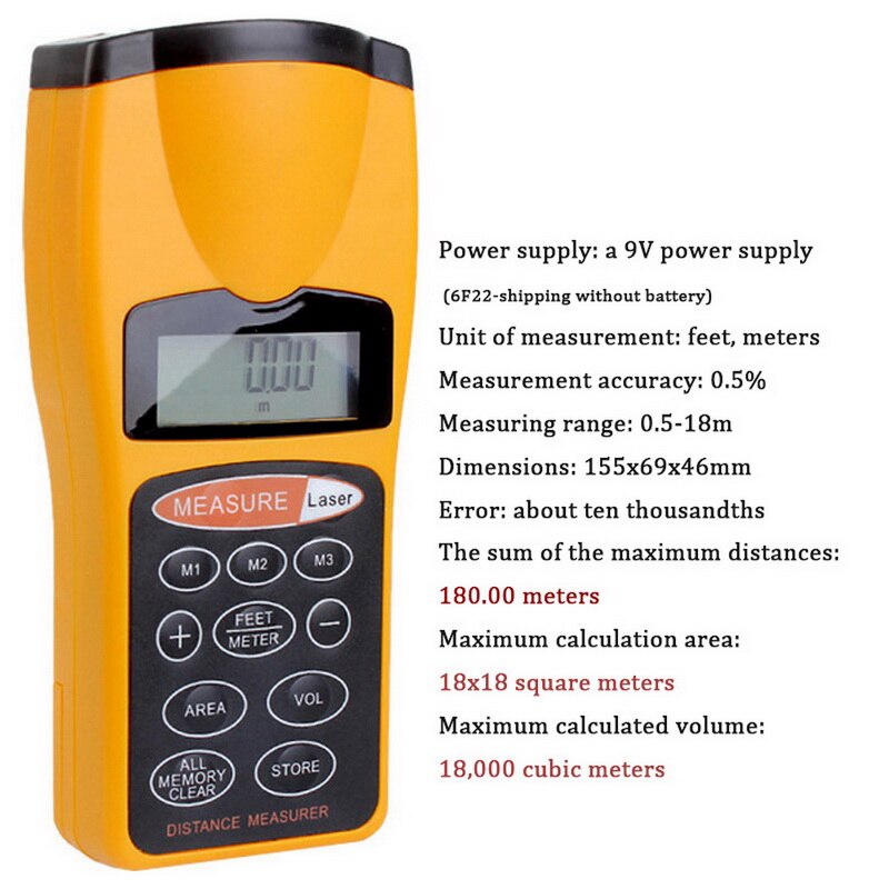 -3007 Multifunctional LCD Digital Rangefinders Ultrasonic Rangefinder Handheld Rangefinder Electronic Measuring Instrument