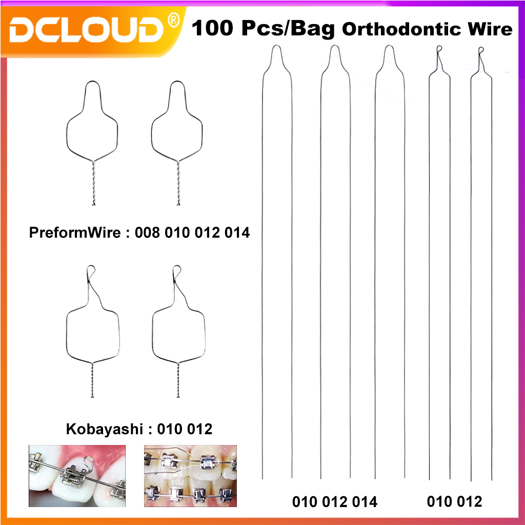 100pcs/pack Ortodoncia Dental Kobayashi Alambre Largo / Corto Ortopedia Metal Abrazadera Bracket Alambre 008/010/012/014 Material del dentista