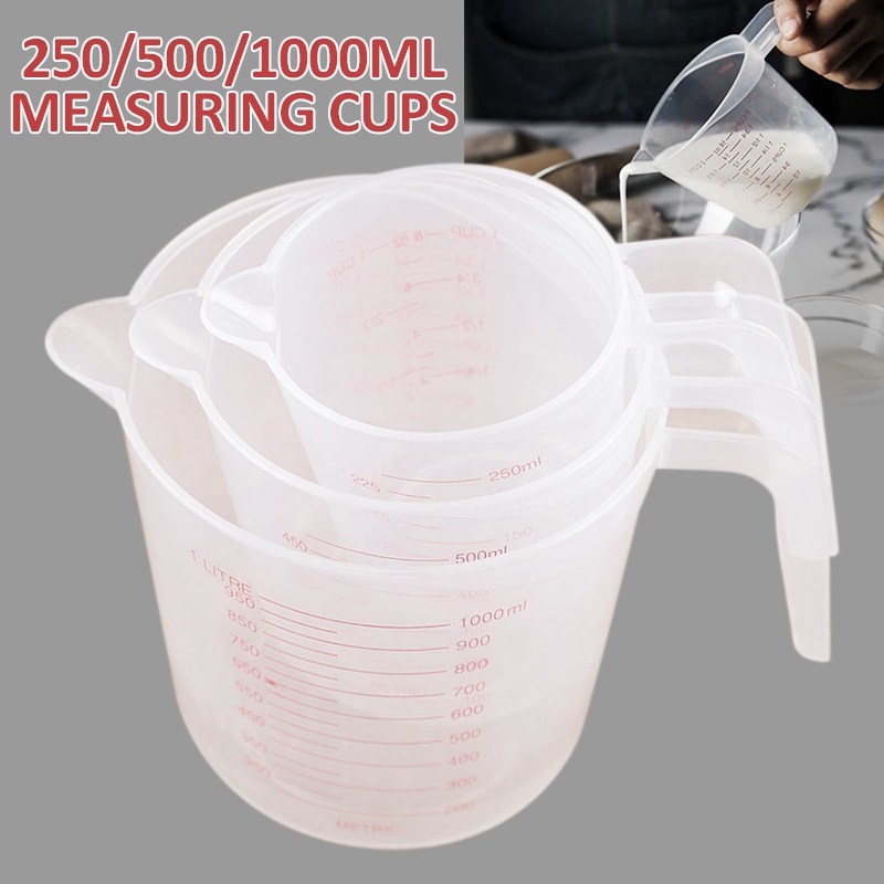 3 Stuks 250Ml/500Ml/1000Ml Maatbekers Clear Plastic Afgestudeerd Maatbeker Voor Bakken Keuken meel Suiker Water