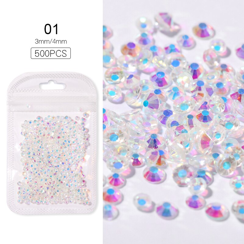 1 Bag 500 Pcs Diy Nail Art Strass 3D Nail Art Decoratie Wit Zwart Kleur 3D Glitter Nail Art Decoratie: 500pcs-1