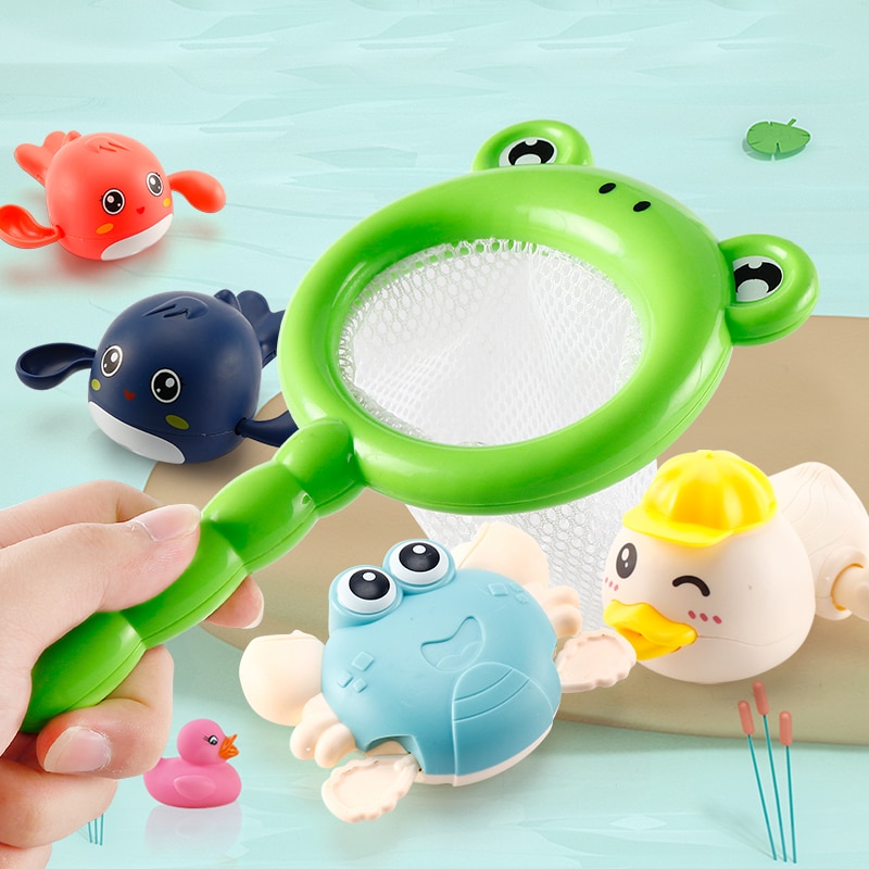 Baby Children Bath Fishing Toys Network Bag Cute Cartoon Animal Swimming Water Toys Squeeze Squeaky Float Spray Bathtub Games