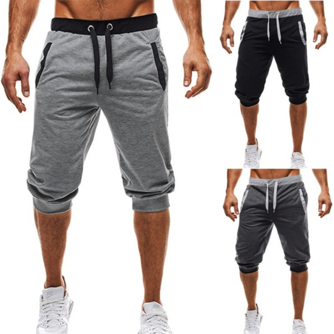 Mannen broek joggingbroek heren leisure sport slanke kleur fitness jogging zeven punt broek joggingbroek