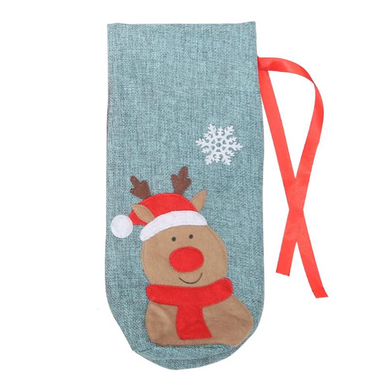 Christmas Red Wine Bottle Decor Set Santa Claus Bottles Cover Xmas Decor: Deer