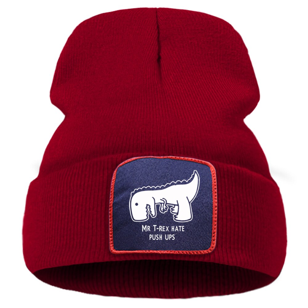 Mr T rex haine Push Ups imprimer Bonnet chapeau unisexe Hip Hop Bonnet casquette en plein air respirant tricoté casquettes hiver coton Skullies chapeaux: wine red5