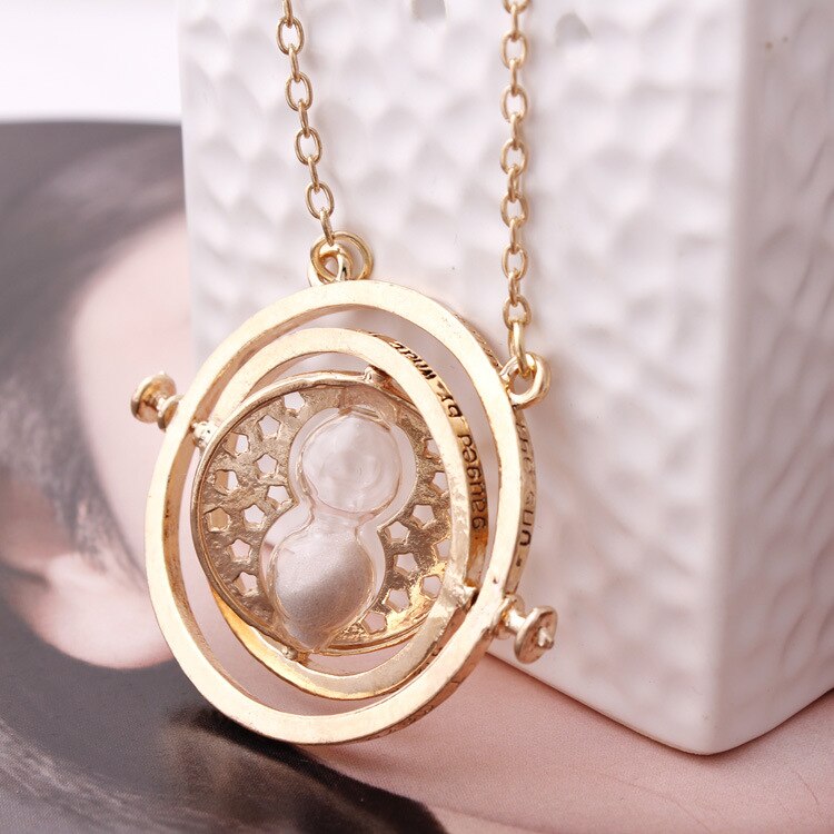 Collar de reloj de arena para mujer, colgante de cadena de oro retro, collares de: gray