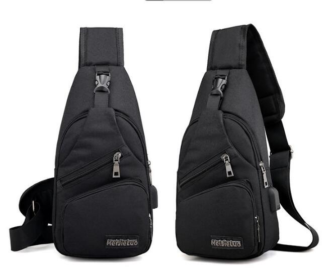 men's Chest Bag Shoulder Bags USB Charging Bags Men Anti Theft School Summer Short Trip Messengers Bag: black
