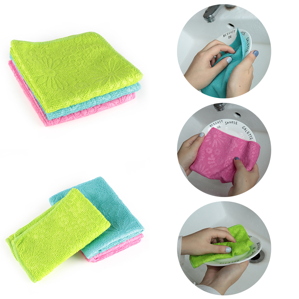 1PC Anti-grease Dish Cloth Bamboo Fiber Washing Towel Scouring Pad Kitchen Household Supplies Cleaning Rags Tools 4 Styles