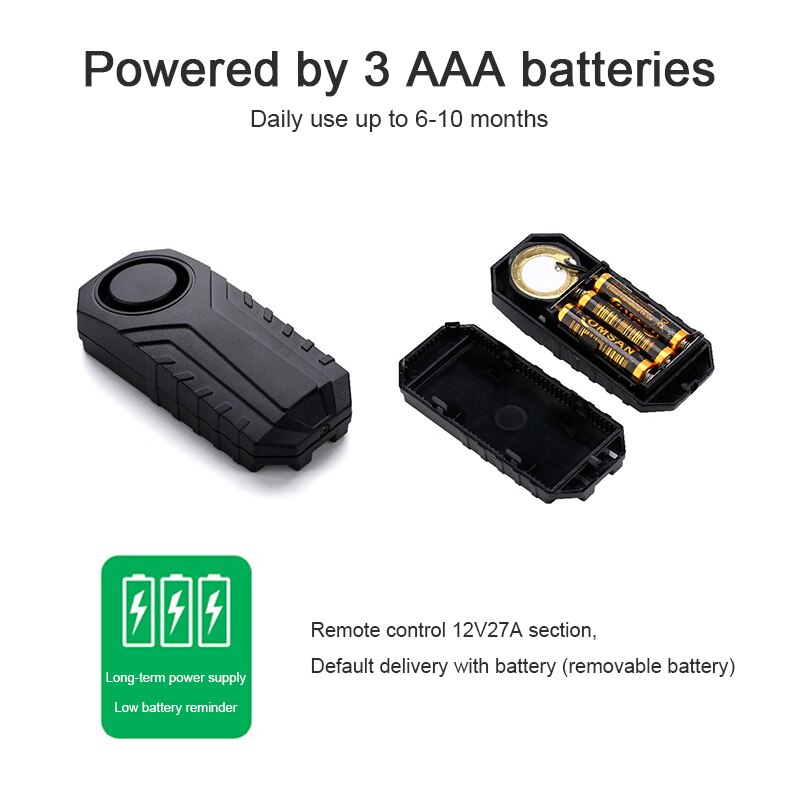 Bike Alarm with Remote Adjustable Volume 113dB Wireless Anti-Theft Vibration Security MTB Bicycle Motorcycle Alarm Motion Sensor