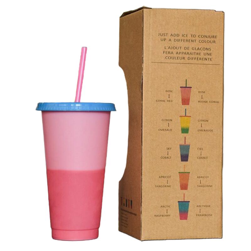 710ML Temperature Color Changing Cold Cups Plastic Reusable Magic Tumbler Juice Coffee With Straws Drink Water Bottle 1PC