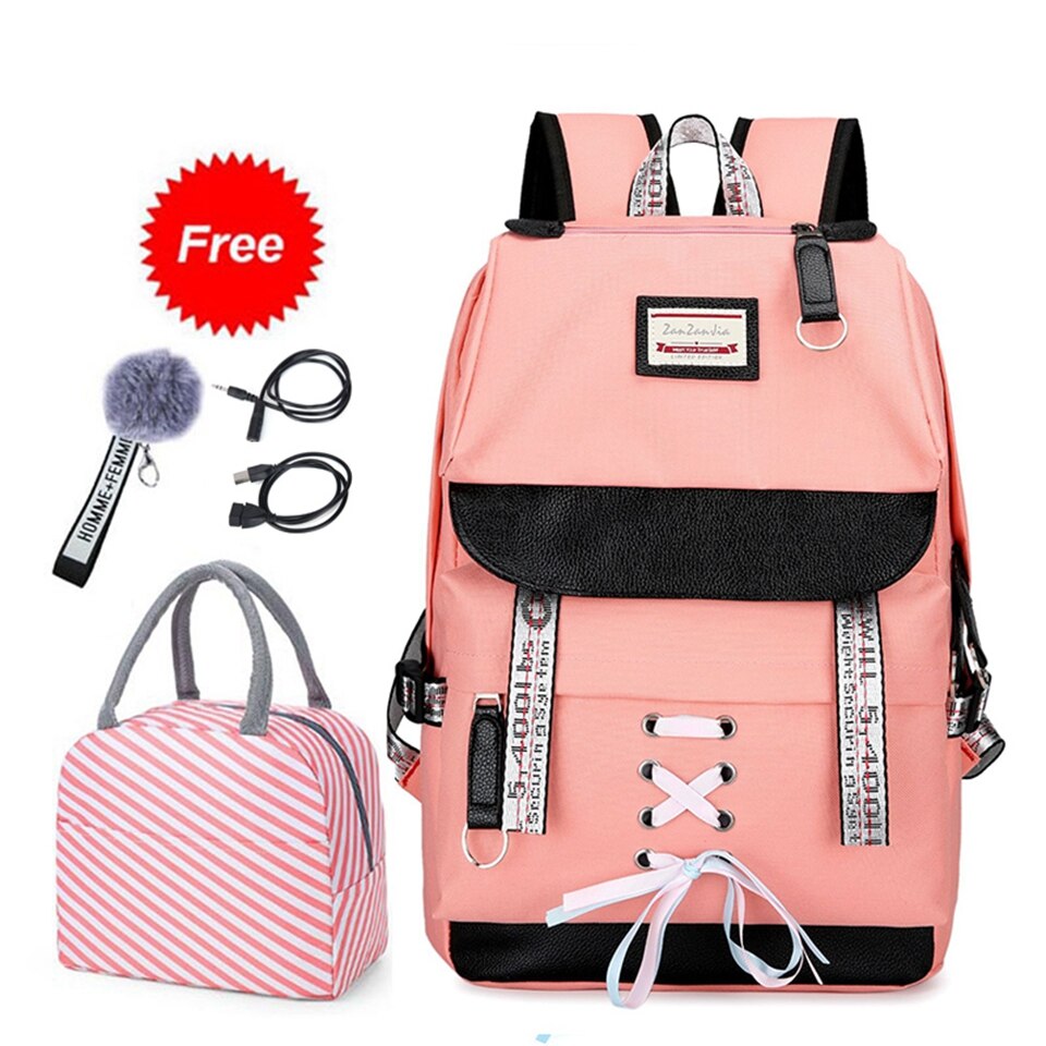 Schooltassen Voor Tienermeisjes Met Lock Anti Diefstal Rugzak Vrouwen Boek Tas Junior High Schooltas Jeugd leisure College: Pure Pink 2