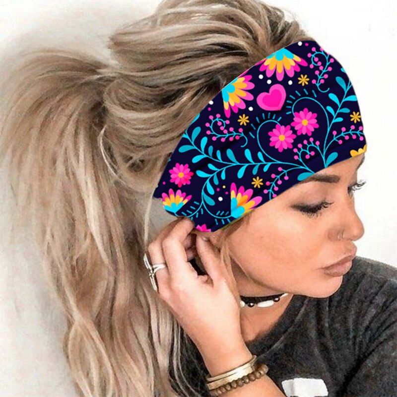 Bloemenprint Knoop Vrouwen Sport Yoga Hoofdband Vintage Haarband Meisjes Hoofddeksels Luipaard Sjaal Haaraccessoires