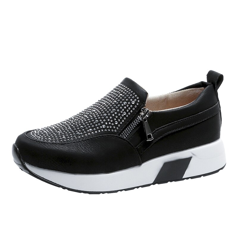 zapatos planos de mujer plataforma Slip-on zapatos de mujer Zapatillas casuales cómodos zapatos de mujer de gran tamaño nueva: T1097 black / 5