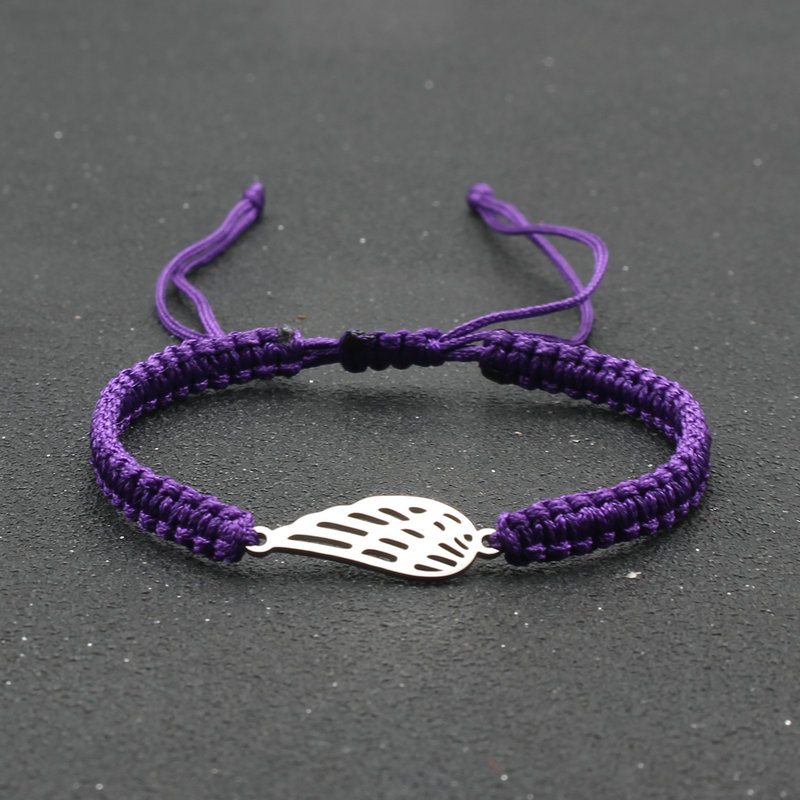Bransoleta ze stali nierdzewnej Angel Wing Charm bransoletka ręcznie pleciona regulowana Lucky czerwona linka bransoletki dla kobiet mężczyzn biżuteria przyjaźni: Purple