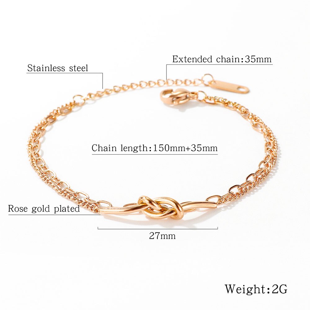 Lokaer, pulseras creativas de acero inoxidable con doble nudo, pulseras de playa para mujeres, niñas, Bohemia, cadena de eslabones, pulsera, joyería B17092