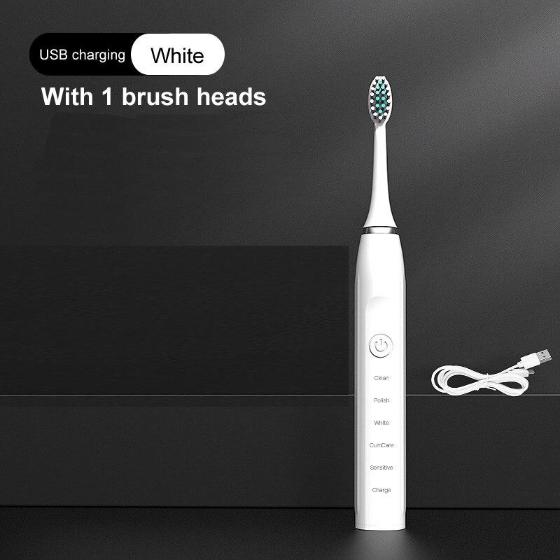 gollinio Sonic Electric Toothbrush Adult Timer Brush 5 Mode USB Charger Rechargeable Tooth Brushes Replacement Heads Set GL12A: GL12White1H