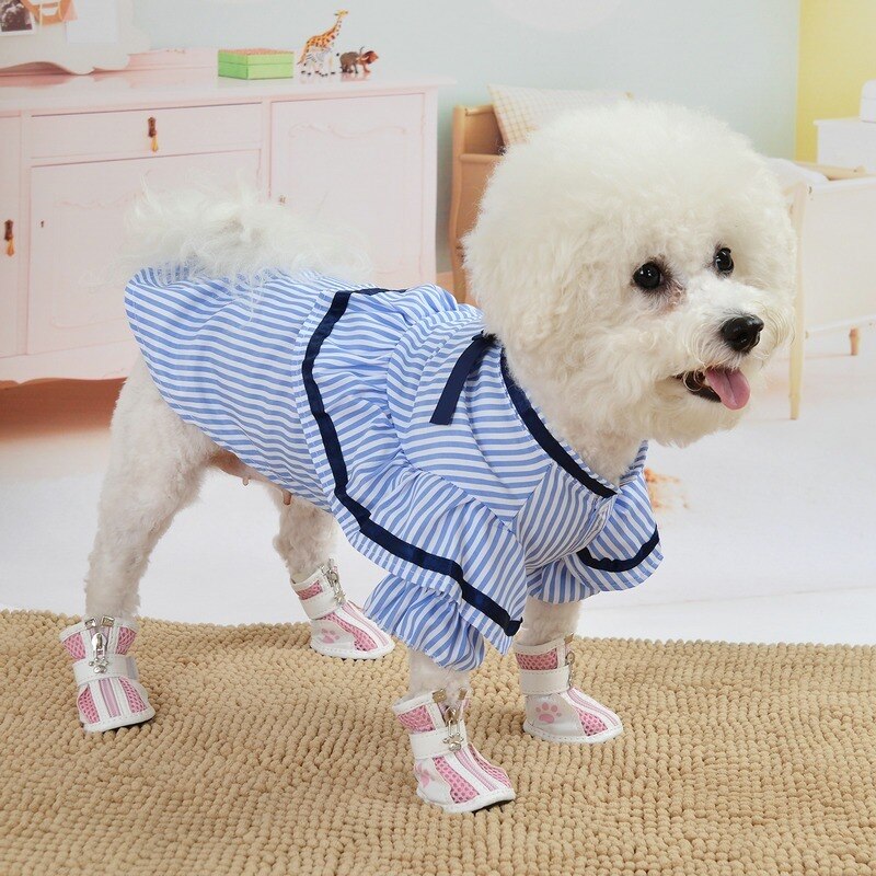 Ropa de Perro, estilo británico, traje de pareja Para perros, camisas a rayas, Bowknot, cachorro pequeño, primavera Otoño, Ropa azul de dos patas Para Perro