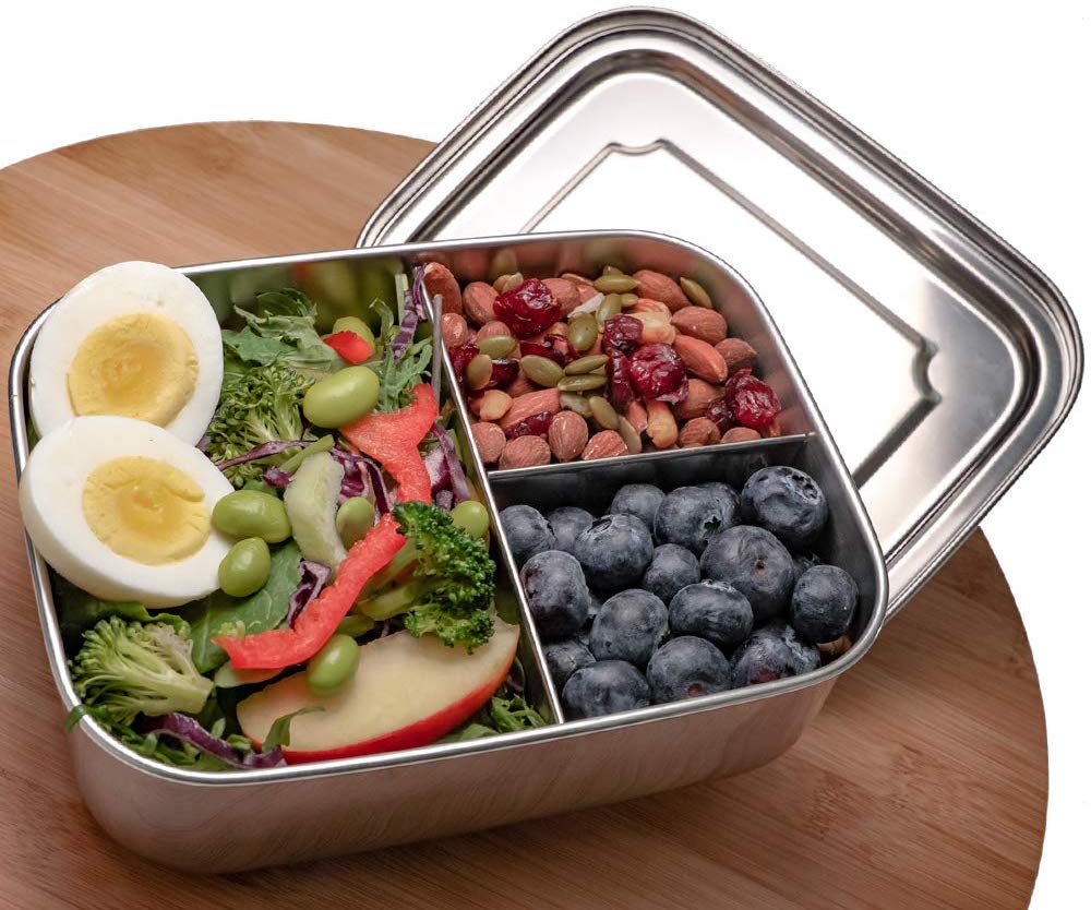 Stainless Steel Bento Lunch Box Containers with 3 Compartments , Metal Lunch Box for Kids or Adults BPA Free