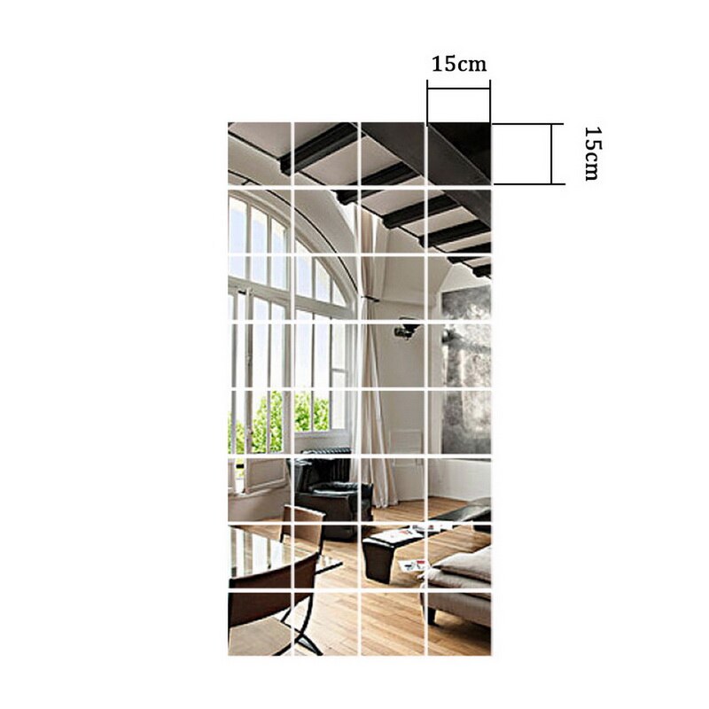 15 x 15cm fyrkantiga spegel glas kakel väggdekaler dekaler mosaik hem badrum vardagsrum inredning diy lång vägg spegel klistermärken