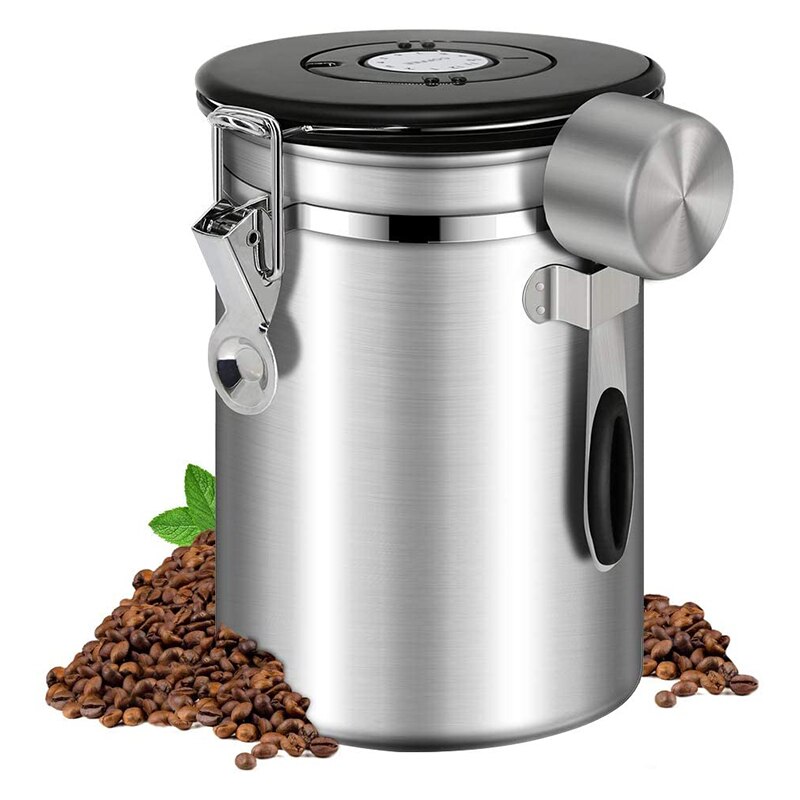 With Exhaust Valve Canister Sugar Coffee Bean Kitchen Sealed Can Vacuum Jar Food Tea Storage Container Pot Home Stainless Steel