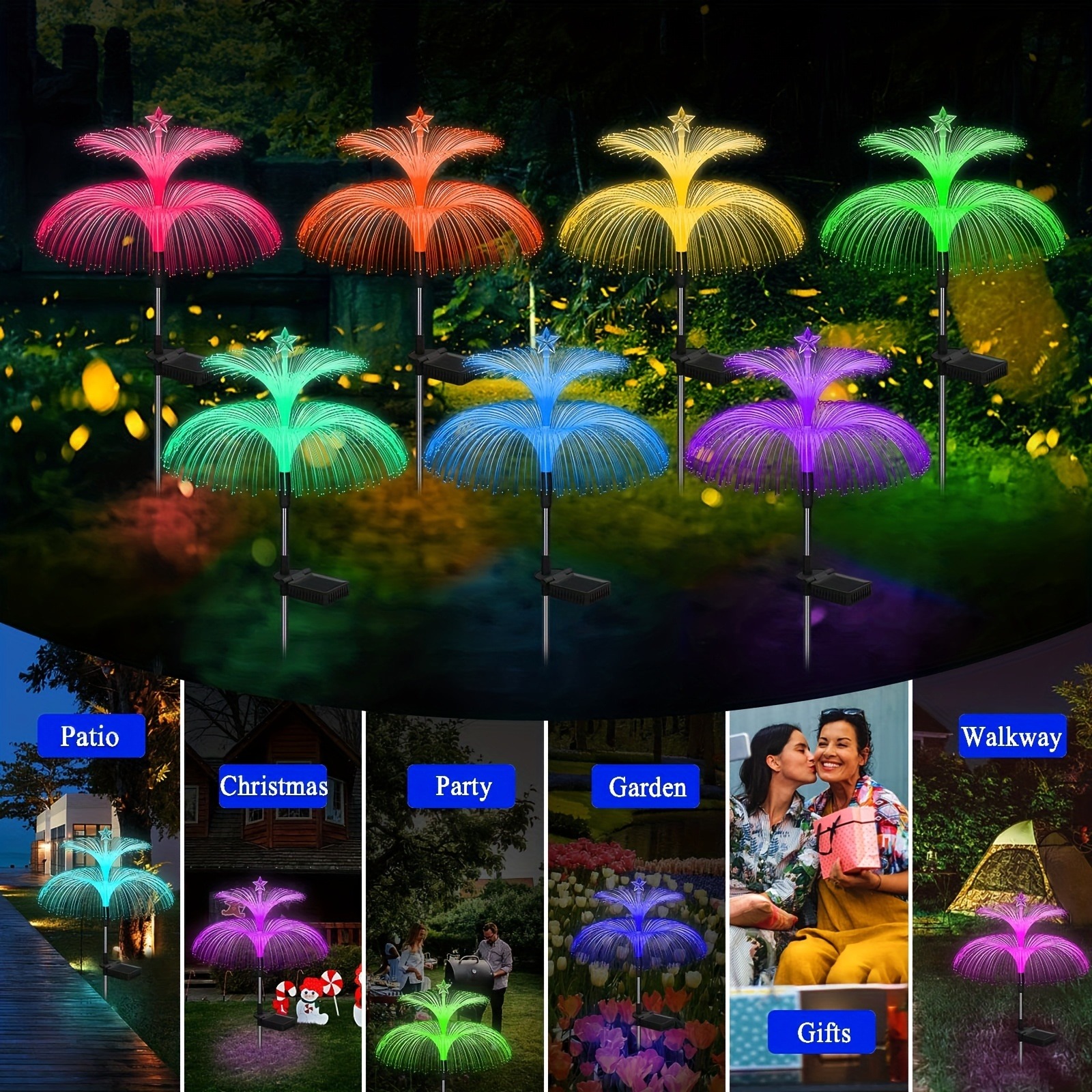 1 pack 2/5 Layer Solar Fountain Jellyfish Lights Christmas Tree Lights With Stars Colorful Color Changing LED Outdoor Lighting