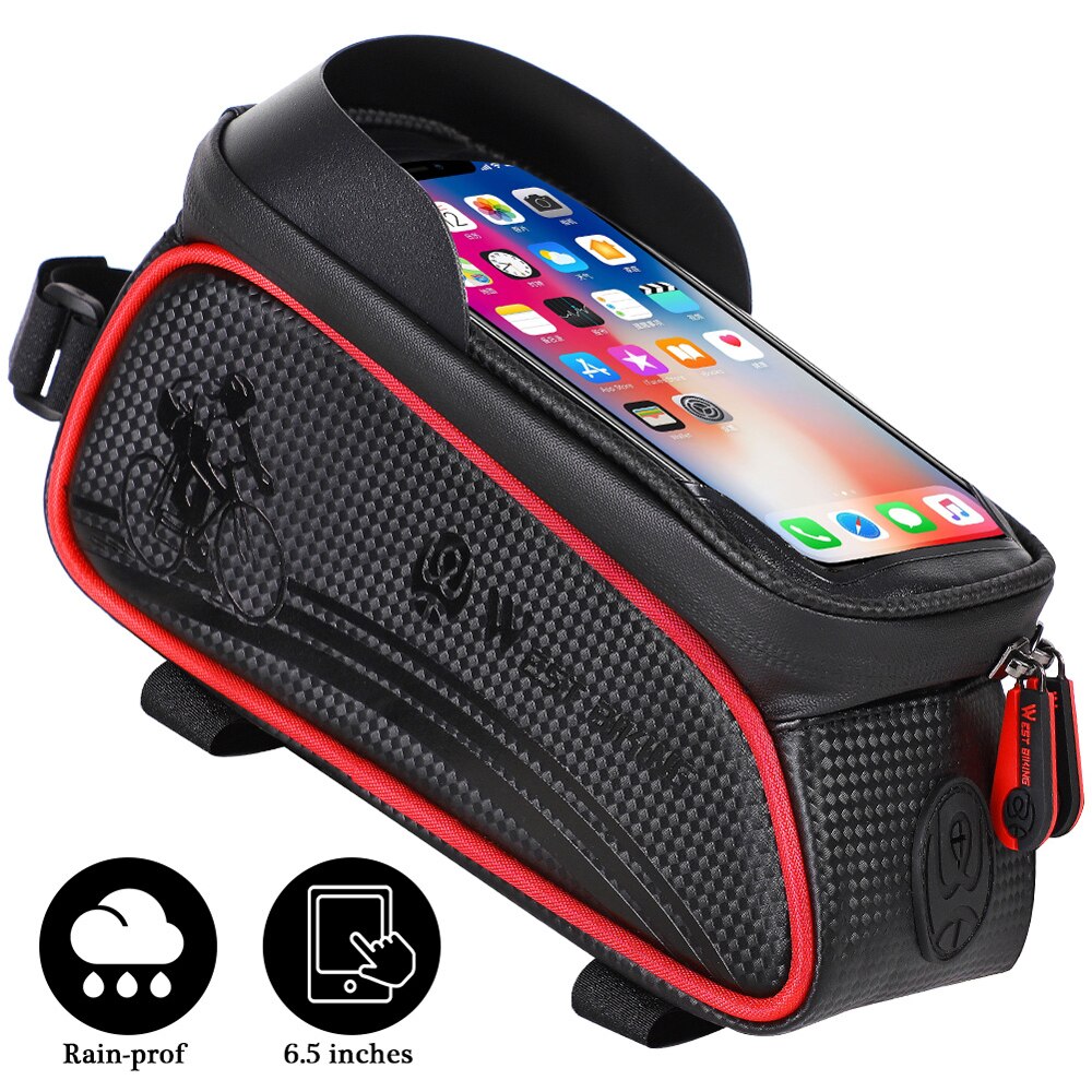 West bike mtb racefiets waterdichte bovenbuis tas touchscreen fiets voorframe fietstas tas voor fietsaccessoires: Rood