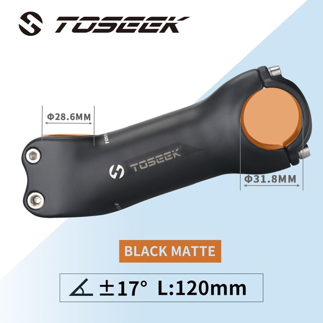 TOSEEK – guidon de vélo en fibre de carbone noir mat, 31.8mm, pièces de bicyclette, 6/17 degrés 70/80/90/100/110/120/130mm, fourche 28.6mm: 17 Degree 120MM