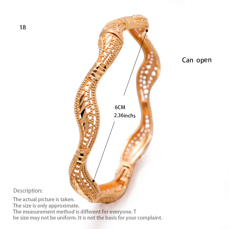 24K 4 stücke biegen Ethnische Gold Farbe Dubai Armreifen Ethnischen Hochzeit Luxus Armreifen & Armbinde Frauen Mädchen Braut Manschette dubai Armreifen