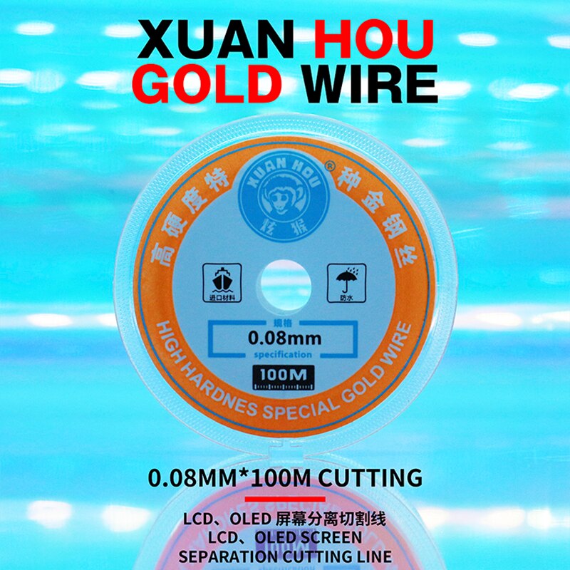 Lcd Goud Snijdraad Super Hoge Hardheid Scheiden Lijn 0.028Mm 0.035Mm 0.04Mm 0.05Mm 0.06Mm Voor mobiele Telefoon Screen Separator