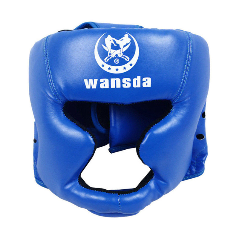Praktisk og holdbar wansda boksning træning hoved ansigt beskyttelsesudstyr hjelm hovedbeklædning beskyttelse beskyttelse til hovedet: Blå