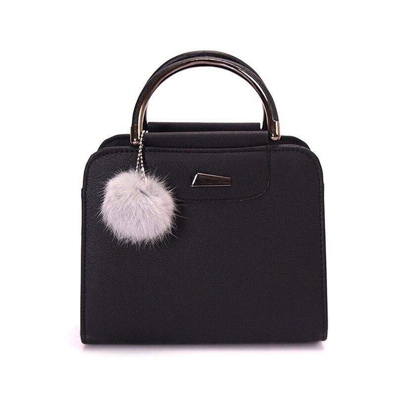 Handtas dames casual tote bag dames grote schouder messenger bags pu leren handtas met bontbal bolsa: Zwart