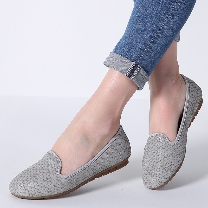 O16U mujer bailarina zapatos planos deslizamiento en PU piel de serpiente zapatos de barco mujer mocasines caminar Oficina Ballet zapatos planos señoras