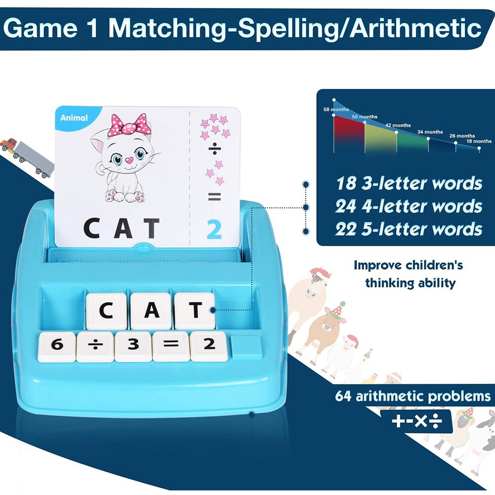 Kinderen die een lettercombinatiespel voor kleuters spelen, lerend speelgoed voor kinderen, interactief alfabet, wiskundespel, abc-leerflitskaarten