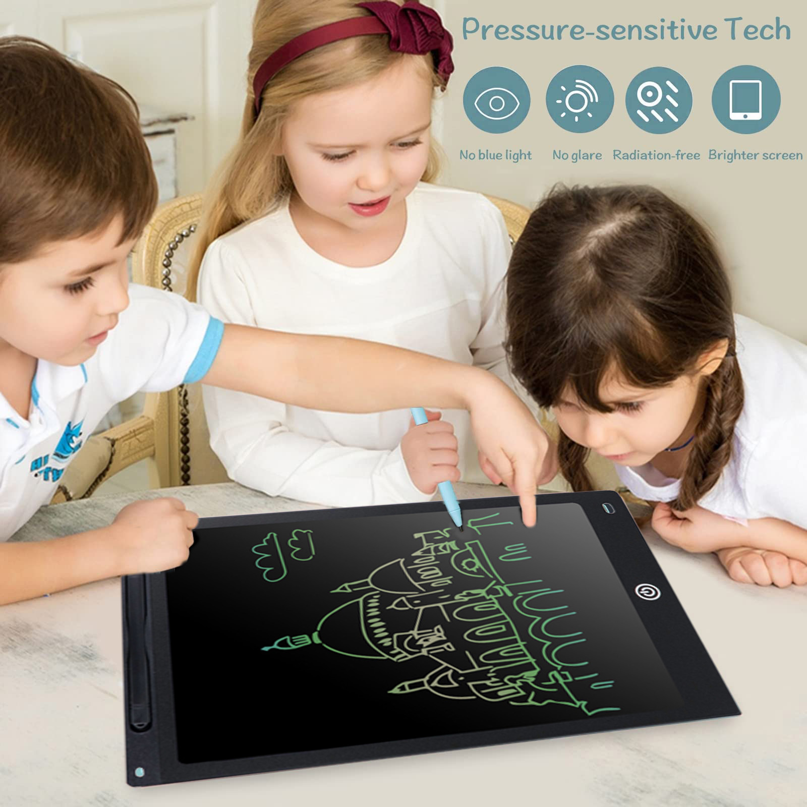 12 Zoll elektronisches Zeichenbrett (Helligkeits steigerung um 20%), Schreib tablet für Kinder, buntes Bildschirm-Doodle-Board