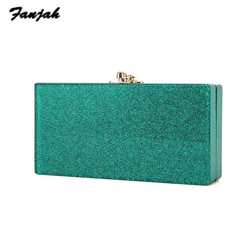 Lite grønt glitterspeil inne i metall gulllås akryl eske clutches mini liten klaff kvinnelige dame håndvesker kvinner kveldsposer