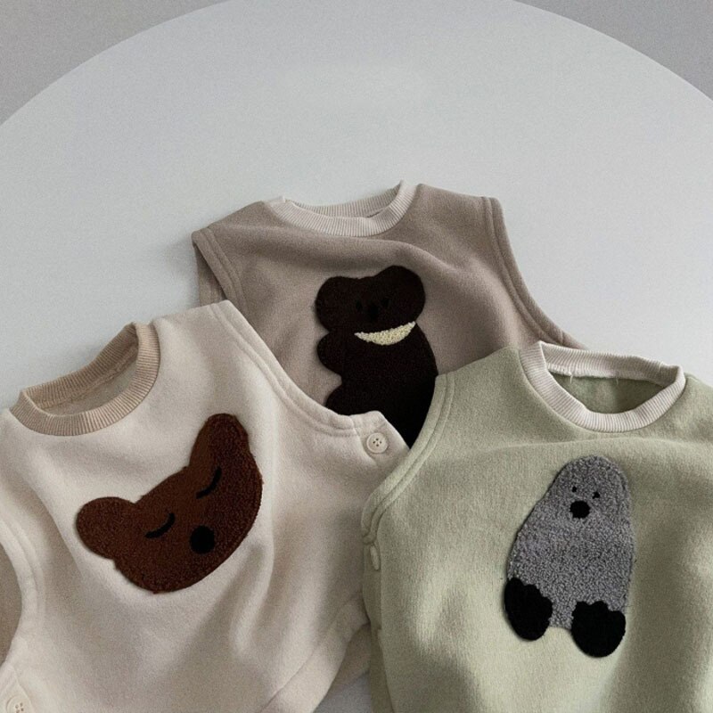 Winter Mode Leuke Cartoon Plus Fluwelen Vest Baby Jongen Mouwloos T-shirt Dikker Warm Vest Meisjes Dragen Patroon kleding