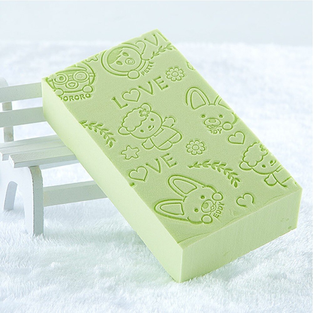 Esponja de baño para eliminar la piel muerta, producto para eliminar la piel muerta, limpieza con estampado de dibujos animados, para ducha, absorbente de agua, herramientas de baño para bebés: green