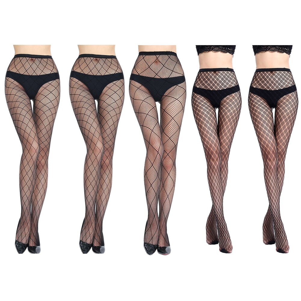 5pcs/set Women Pantyhose One Size Nylon Cross Mesh Comfortable High Waist Daily Thin Sexy Jacquard Fishnet Stockings: 24 24 20 19 19