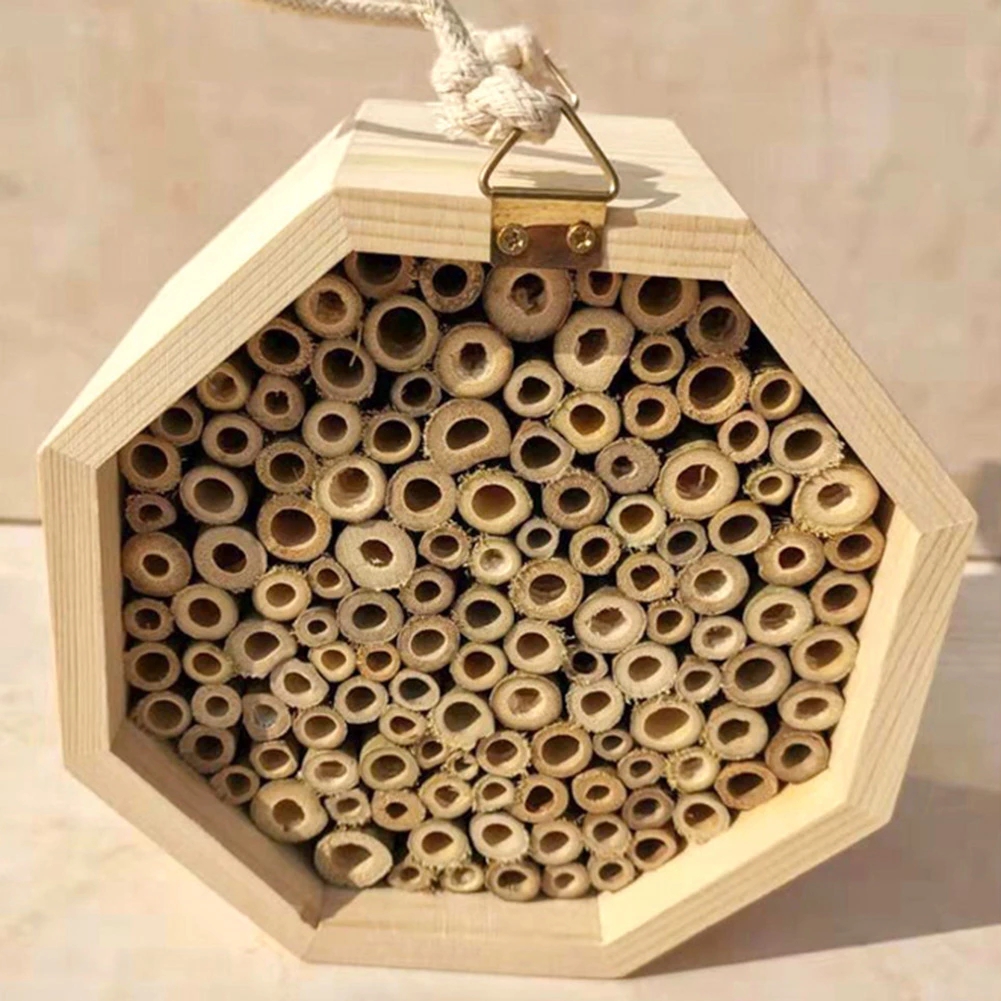 Wooden Insect Bee House Hotel Bee House Hive Habitat for Ladybirds Lacewings Auto Flow Honey Bee Hive Garden Decor Insects Box