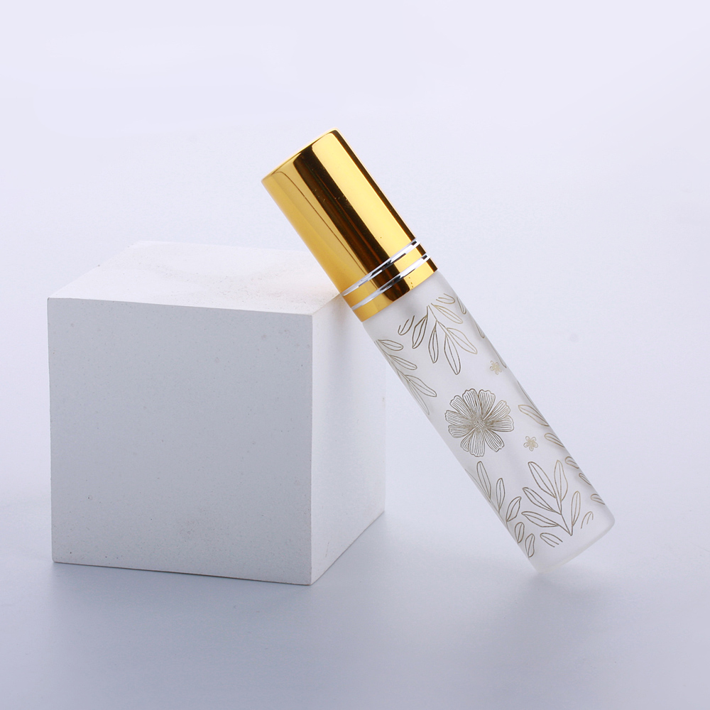 100 Stks/partij 10Ml Blad Patroon Frosted Parfum Fles Glas Verstuiver Aluminium Cap Spray Reizen Flessen: Licht Geel
