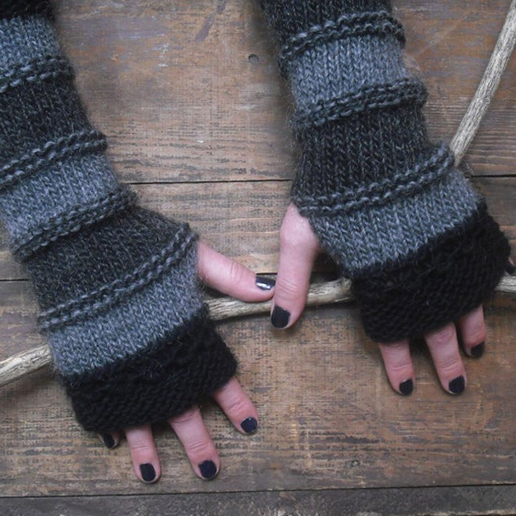 Adult Winter Warm Fingerless Gloves knitted Fingerless Gloves Stitching Striped Warm Long Gloves Lovely Gloves