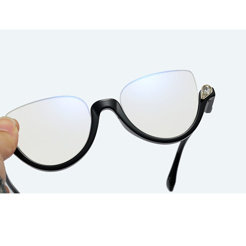 Lunettes transparentes à monture claire bleue pour femmes, demi-monture œil de chat, classique, Vintage