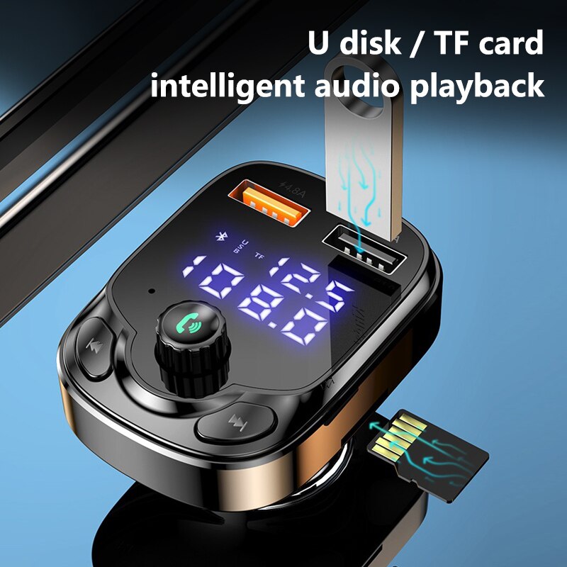 Bluetooth 5.0 Wireless FM Sender 4,8 A Dual USB Autoradio Modulator MP3 Player Freisprecheinrichtung Schnellladeadapter für Auto