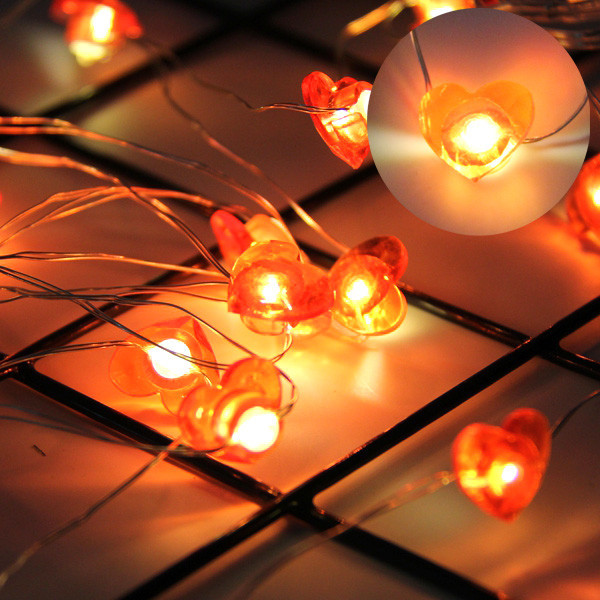 2m mini-led-lampor flamingo/enhörning/ananas ljus för sommaren hawaian fest stjärnljus girland bröllopsfest dekoration tillbehör: Hjärta