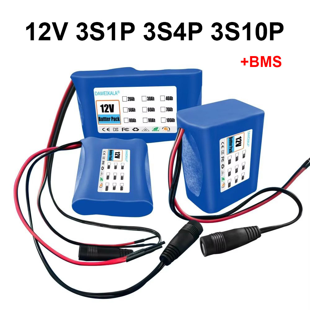 12V 3S1P 3S3P 3S8P 3S12P 30000mAh Battery Pack 18650 Lithium-ion Rechargeable Battery DC for 12V Tools Camping Equipment+BMS