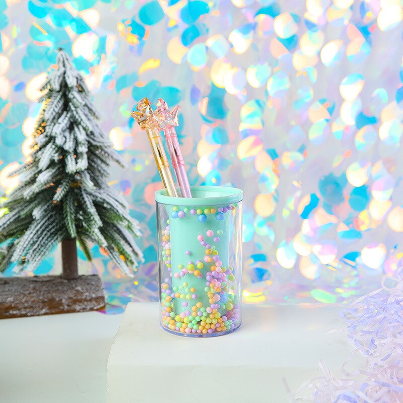 Soporte de bolígrafo de espuma, bonito organizador de escritorio, estilo Kawaii, papelería, para estudiantes: Round Green