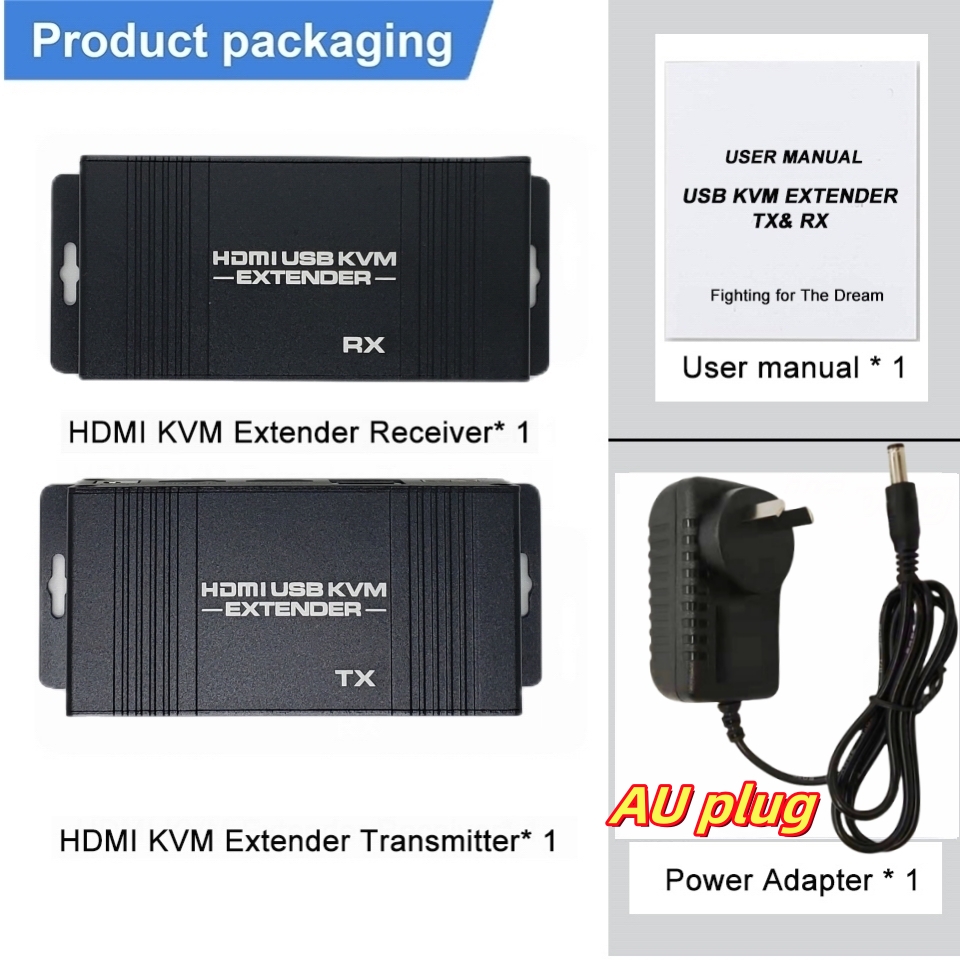 60M HDMI KVM Extender HDMI Extender with USB KVM Control RJ45 60m over IP Cat6 POC Mouse Transmitter Receiver for PC Computer: Gold