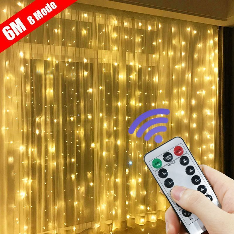 Guirnalda de cortina de 6x3M/3x3m en la ventana, guirnaldas de luces alimentadas por USB con control remoto, guirnalda de luces Led de Año , decoración navideña