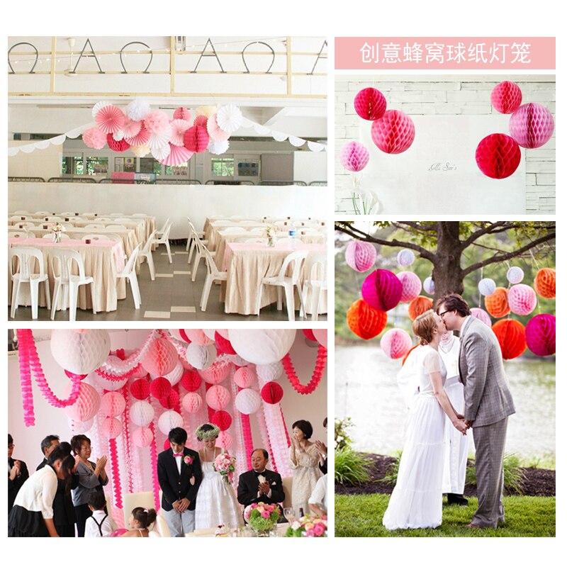 12pcs 6" Red Paper Decorative Tissue Paper Honeycomb Balls Pastel Flower Birthday Baby Shower Wedding Party Decorations