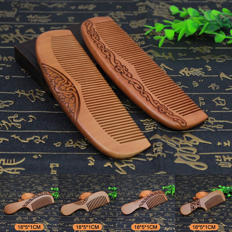 Natural Peach Solid Wood Comb Engraved Peach Wood Massage Comb Hair Care Tool Crafts Valentines Day Photo Props